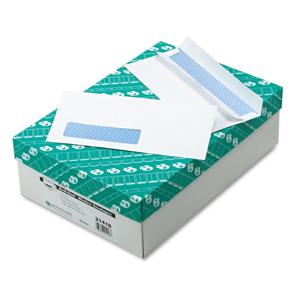 Quality Park - Left Window Envelopes #10 Security Tint Redi-Seal - 500 Count - Writing Pads Notebooks & Envelopes - Quality