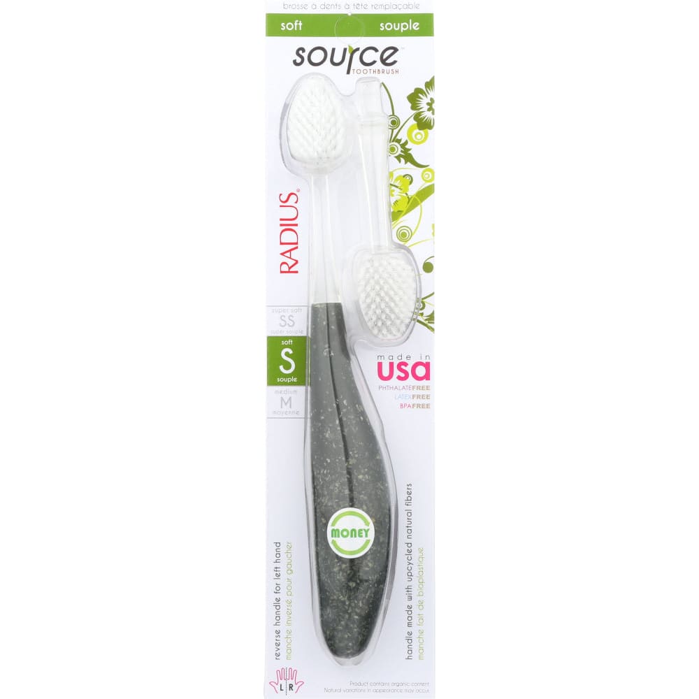Radius Source Toothbrush with Replacement Head Soft Bristle 1 Toothbrush (Case of 3) - Radius