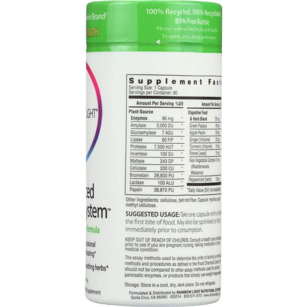 RAINBOW LIGHT Categories > Supplements > Digestive Enzymes RAINBOW LIGHT Advanced Enzyme System Rapid Release Formula, 90 Vegetarian Capsules