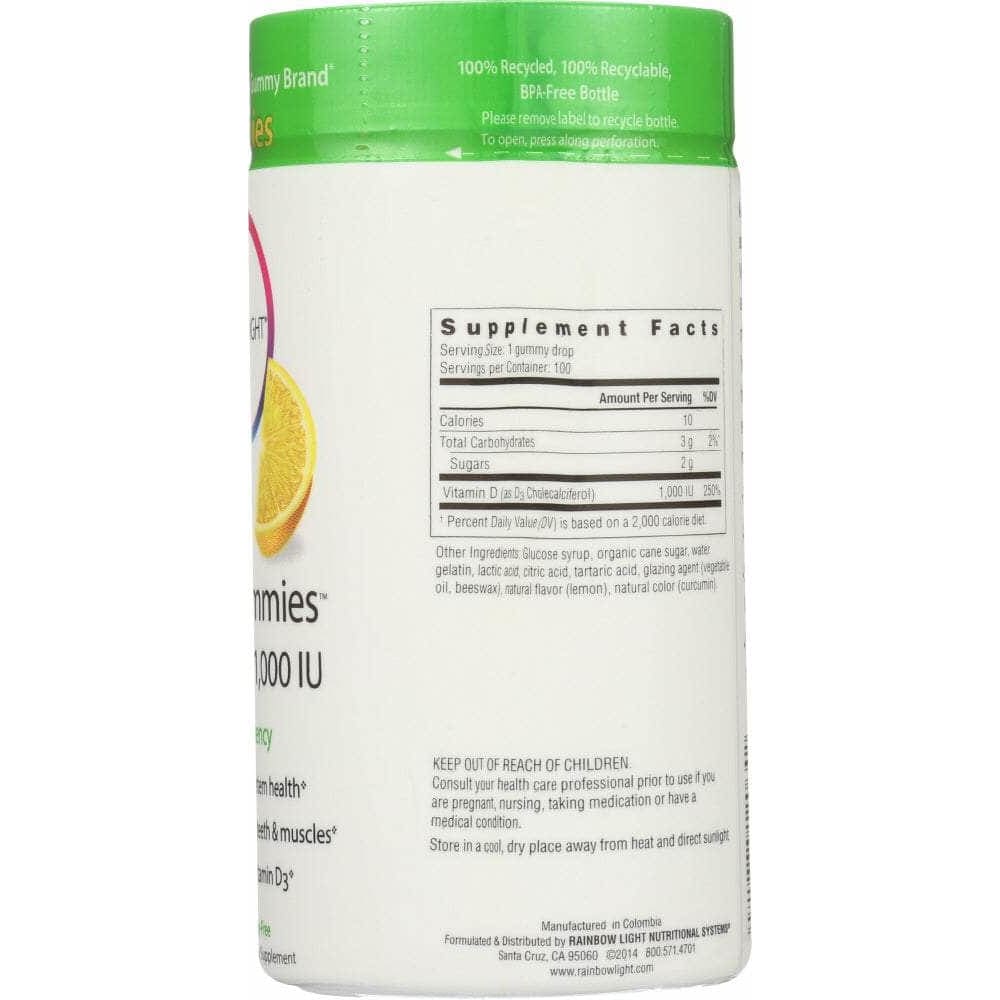 RAINBOW LIGHT Vitamins & Supplements > Vitamins & Minerals RAINBOW LIGHT: Sunny Gummies Vitamin D3 Yummy Lemon Flavor 1,000 IU, 100 Gummies