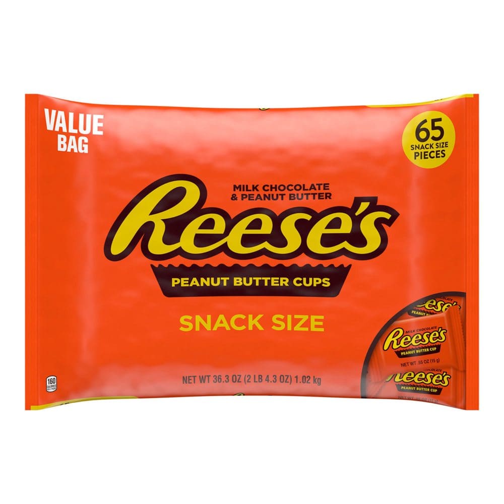 REESE’S Milk Chocolate Peanut Butter Snack Size Cups Candy Value Bag (36.3 oz. 65 ct.) - Chocolate Candy - ShelHealth