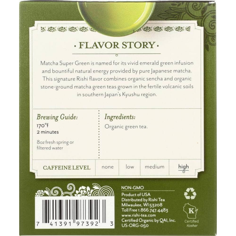 Rishi Tea Rishi Tea Matcha Super Green Tea 15 Tea Bags, 40.5 gm