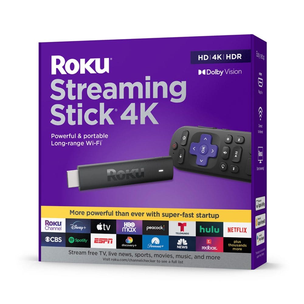 Roku Streaming Stick 4K | Streaming Device 4K/HDR/Dolby Vision with Voice Remote with TV Controls and Long-Range Wi-Fi - Streaming Media