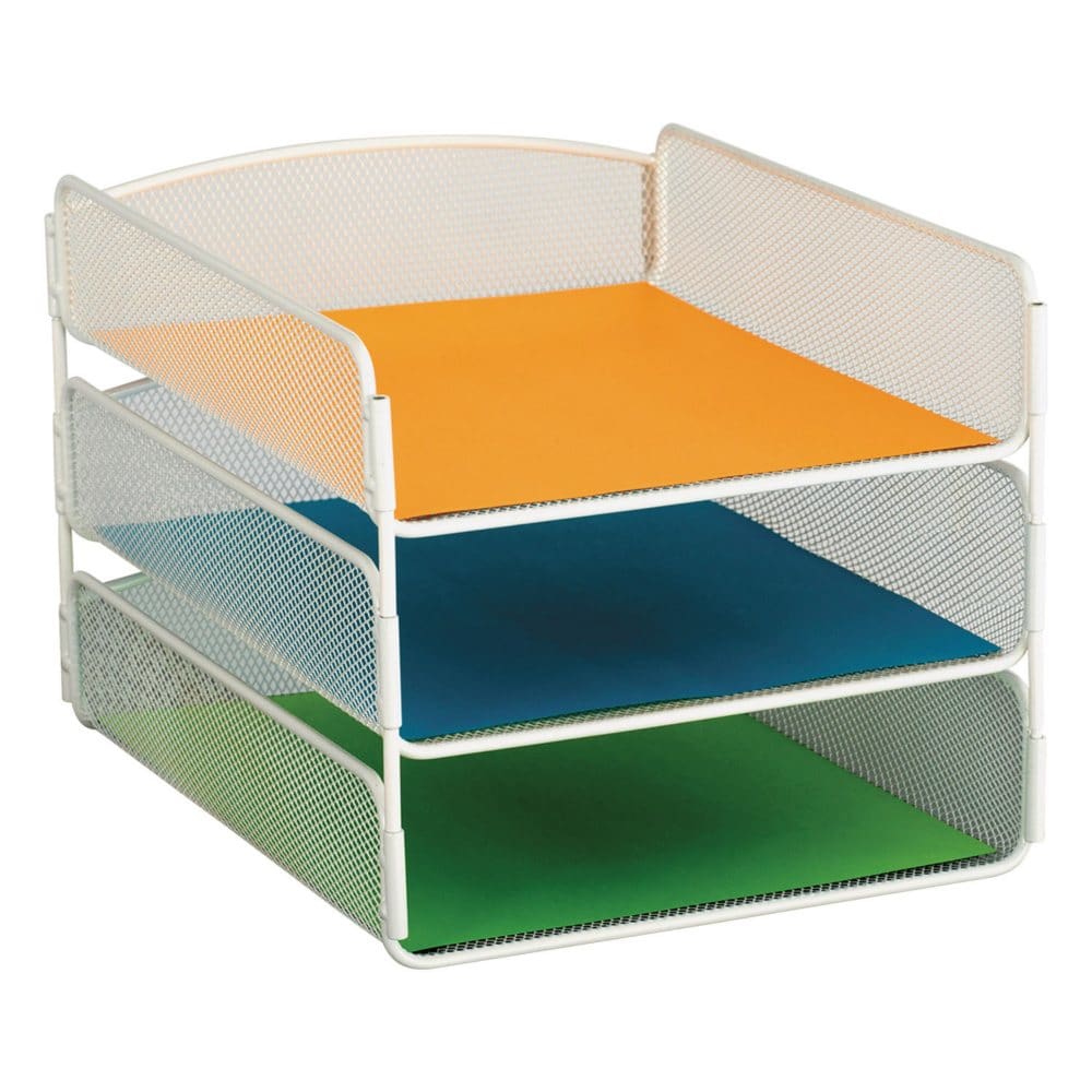 Safco 3-Tier Desk Tray Steel Mesh Letter White - Desk Accessories & Office Supplies - Safco