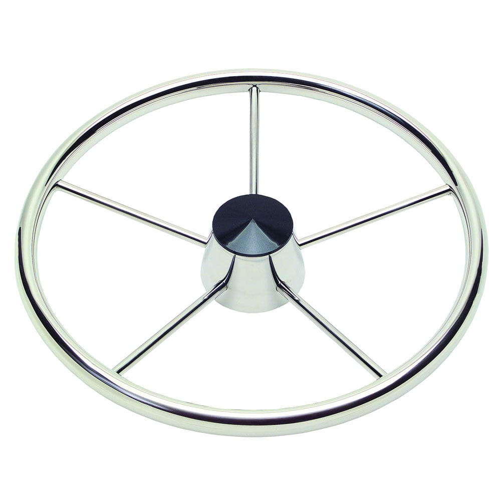 Schmitt Marine 170 13.5 Stainless 5-Spoke Destroyer Wheel w/ Black Cap & Standard Rim - Fits 3/ 4 Tapered Shaft Helm - Marine Hardware |