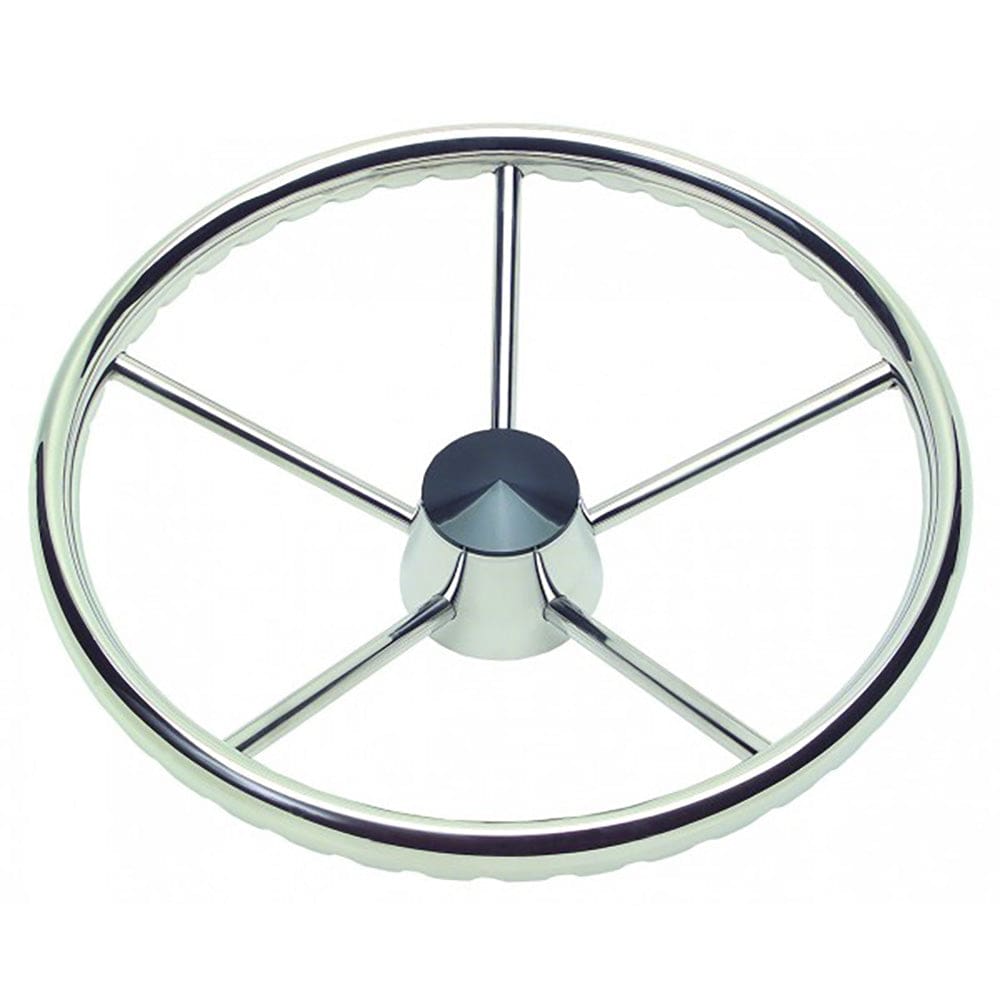 Schmitt Marine 170 Finger Grip Destroyer 5-Spoke 13.5 Stainless Steel Cap 3/ 4 Tapered Shaft w/ Knob - Marine Hardware | Steering Wheels -