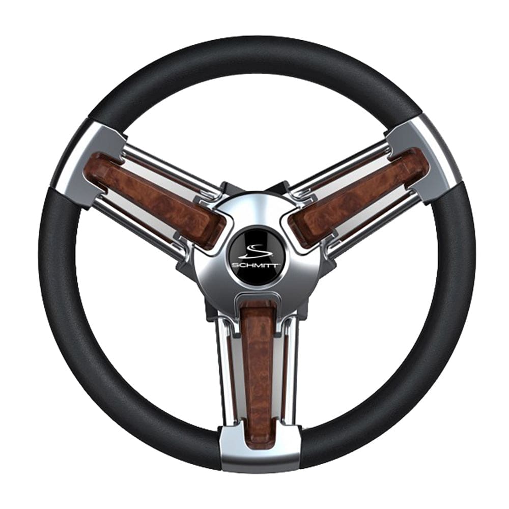 Schmitt Marine Burano Wheel 14 3/ 4 Tapered Shaft Burl Polyurethane w/ Stainless Spoke Includes Center Cap/ Nut - Marine Hardware | Steering