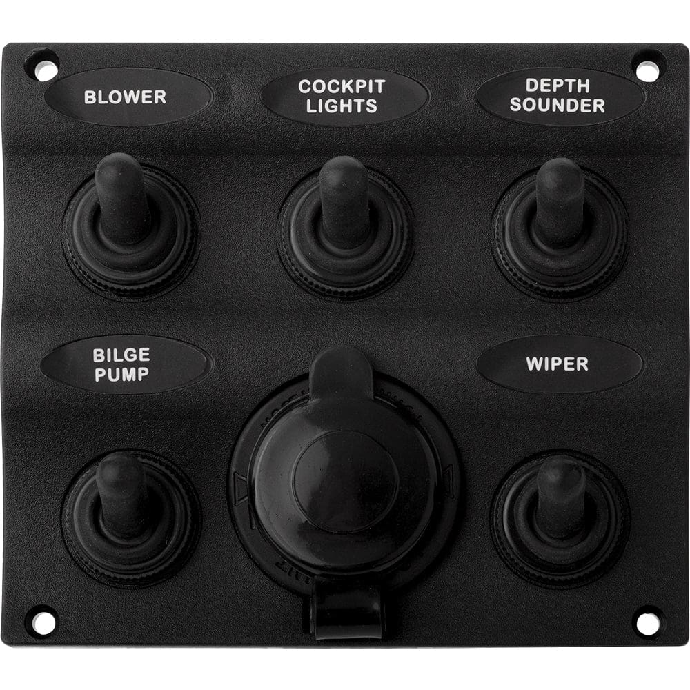 Sea-Dog Nylon Switch Panel - Water Resistant - 5 Toggles w/ Power Socket - Electrical | Electrical Panels - Sea-Dog