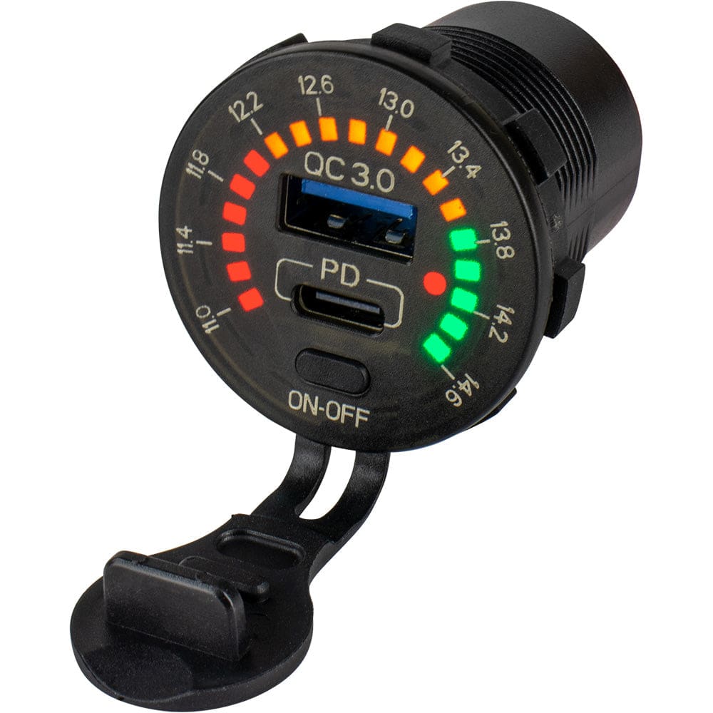 Sea-Dog Round Rainbow Voltmeter w/ USB & USB-C Power Socket - Electrical | Accessories - Sea-Dog