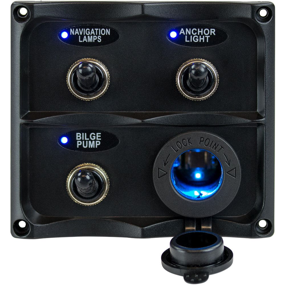 Sea-Dog Water Resistant Toggle Switch Panel w/ LED Power Socket - 3 Toggle - Electrical | Electrical Panels - Sea-Dog