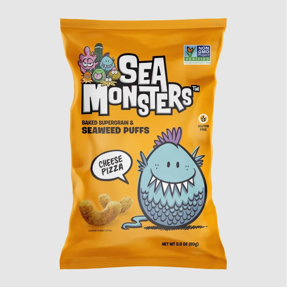SEA MONSTERS: Seaweed Puff Cheese Pizza 3.5 oz (Pack of 5) - Puffed Snacks - SEA MONSTERS