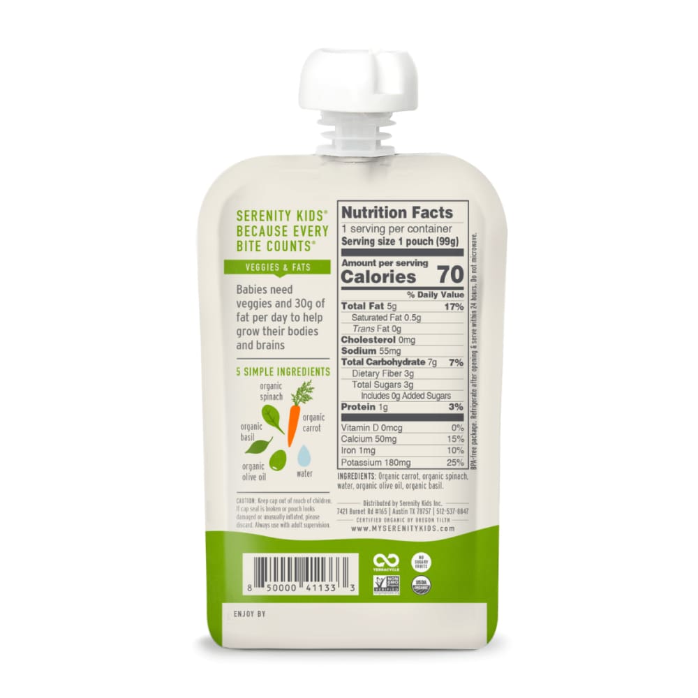 SERENITY KIDS Serenity Kids Pouch Organic Carrots Spinach, 3.5 Oz