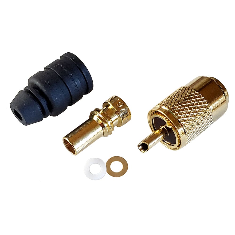 Shakespeare PL-259-58-G Gold Solder-Type Connector w/ UG175 Adapter & DooDad® Cable Strain Relief f/ RG-58x (Pack of 2) - Communication |