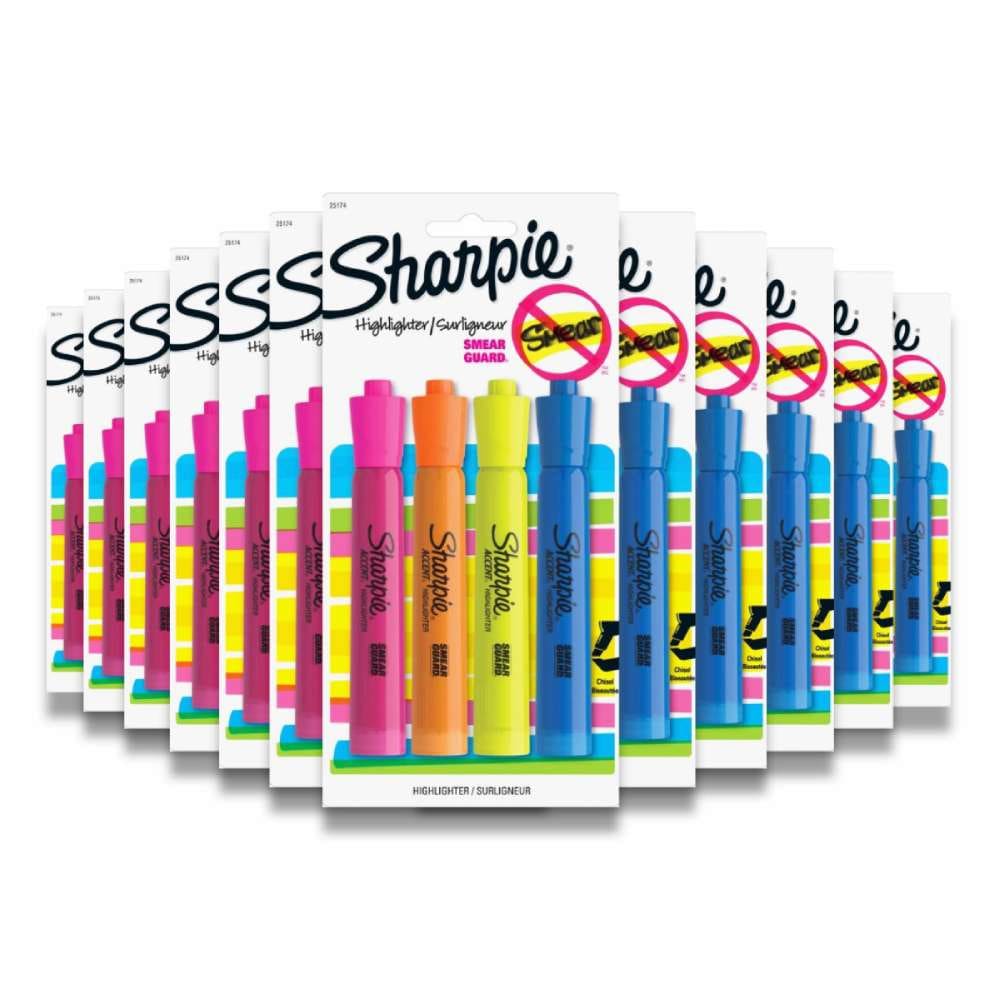 Sharpie Highlighters Smear Guard Chisel Tip Multicolored 4 ct/ea - 12 Pack - Markers - Sharpie