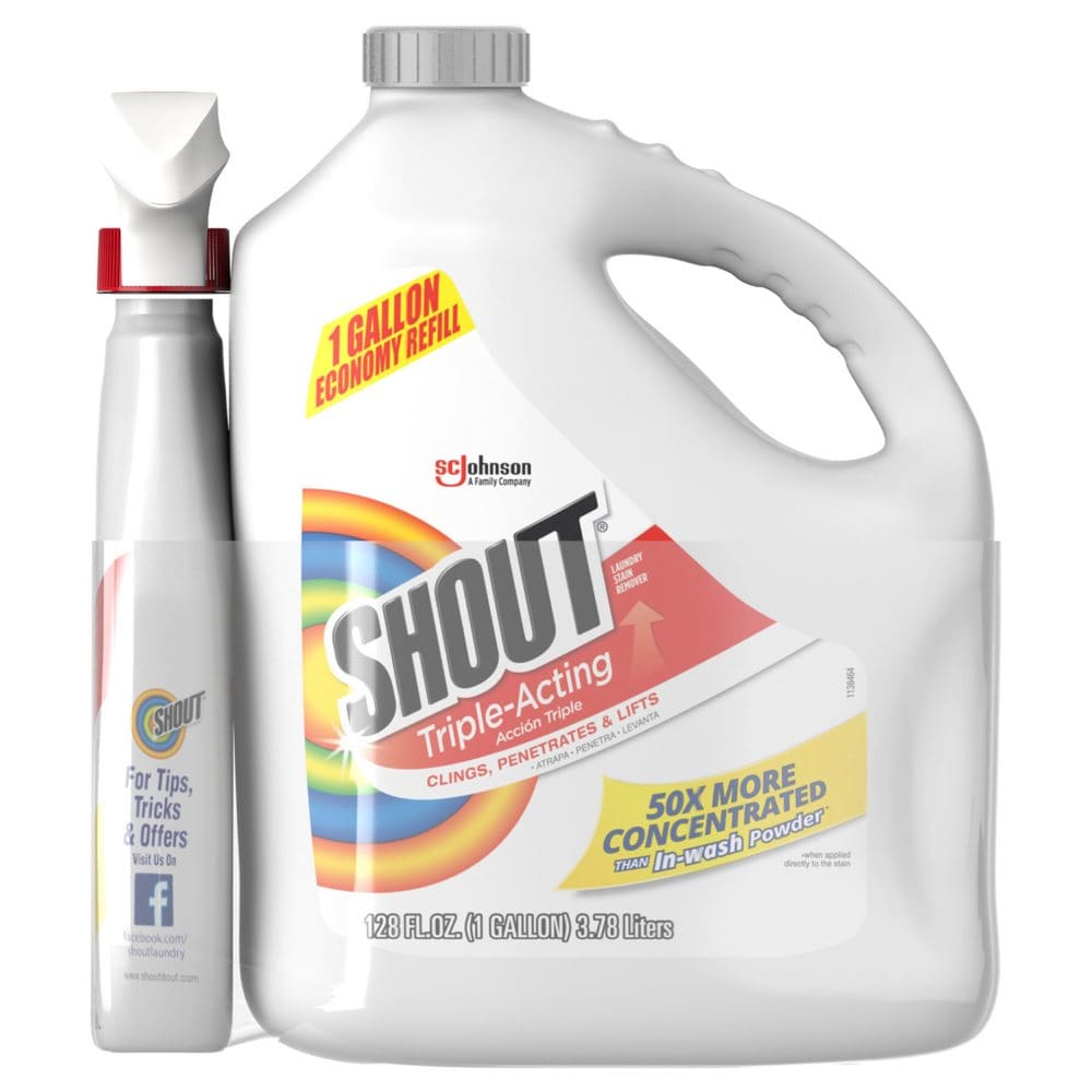Shout Triple-Acting Laundry Stain Remover (128 fl. oz. refill + 22 fl. oz. trigger) - Laundry Supplies - Shout
