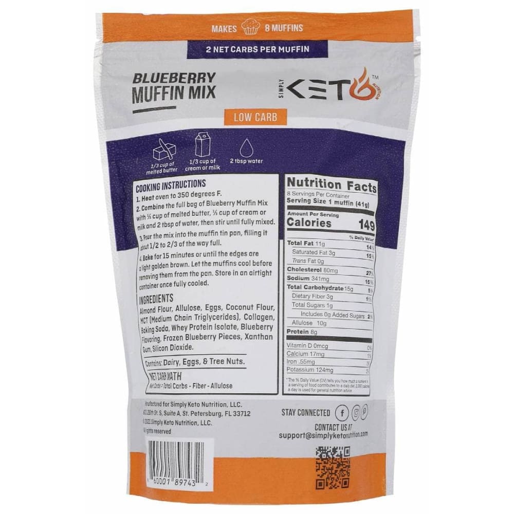 SIMPLY KETO NUTRITION Grocery > Cooking & Baking > Baking Ingredients SIMPLY KETO NUTRITION: Low Carb and Keto Friendly Blueberry Muffin Mix, 11 oz
