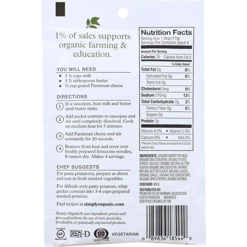 Simply Organic Simply Organic Seasoning Mix Alfredo, 1.48 Oz
