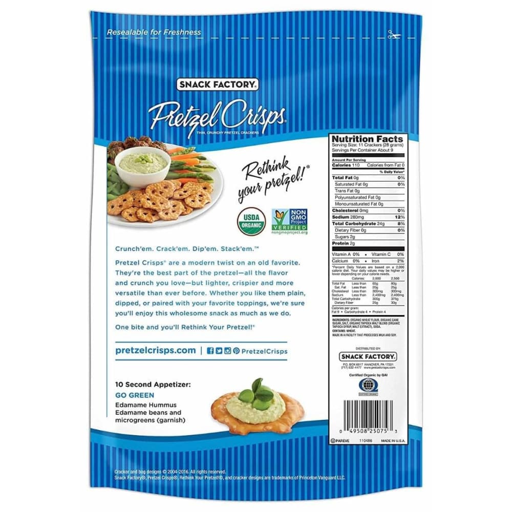 SNACK FACTORY Snack Factory Organic Original Pretzel Crisps, 9.35 Oz