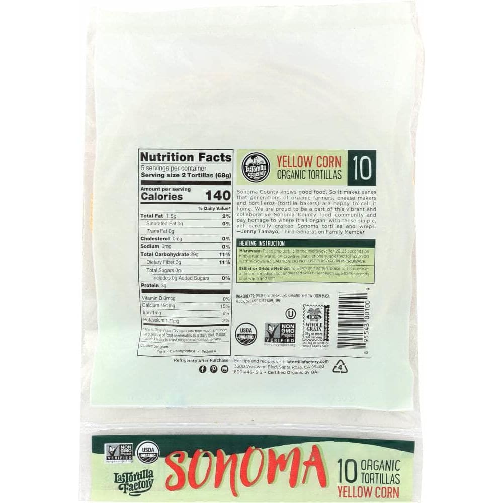 Sonoma Sonoma Yellow Corn Organic Tortillas, 12 oz