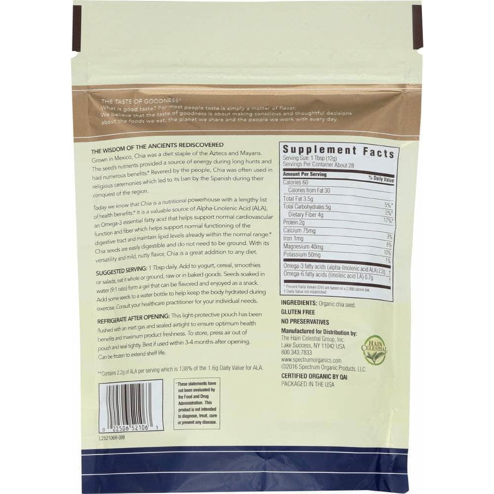 Spectrum Organic Products Spectrum Naturals Chia Seed Omega-3 and Fiber, 12 oz