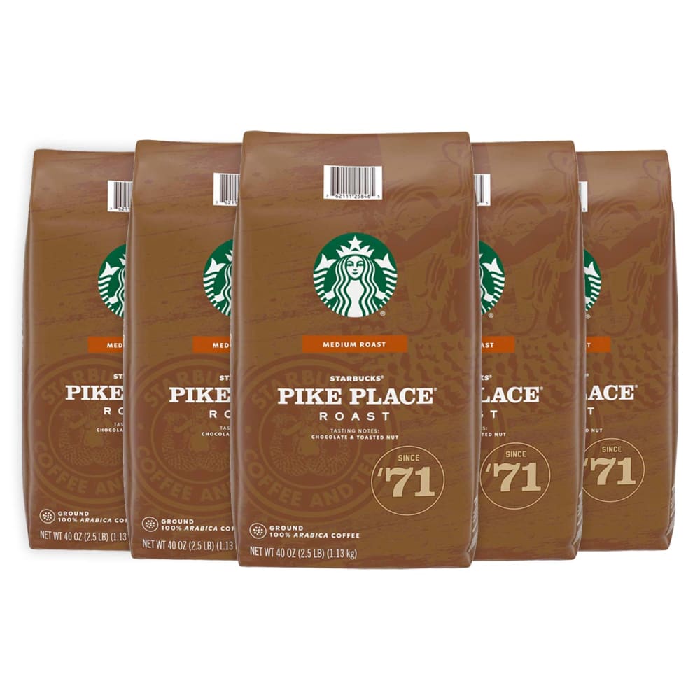 Starbucks Pike Place Medium Roast Ground Coffee Wholesale - 5 Pack (200 Oz) - Ground Coffee - Starbucks