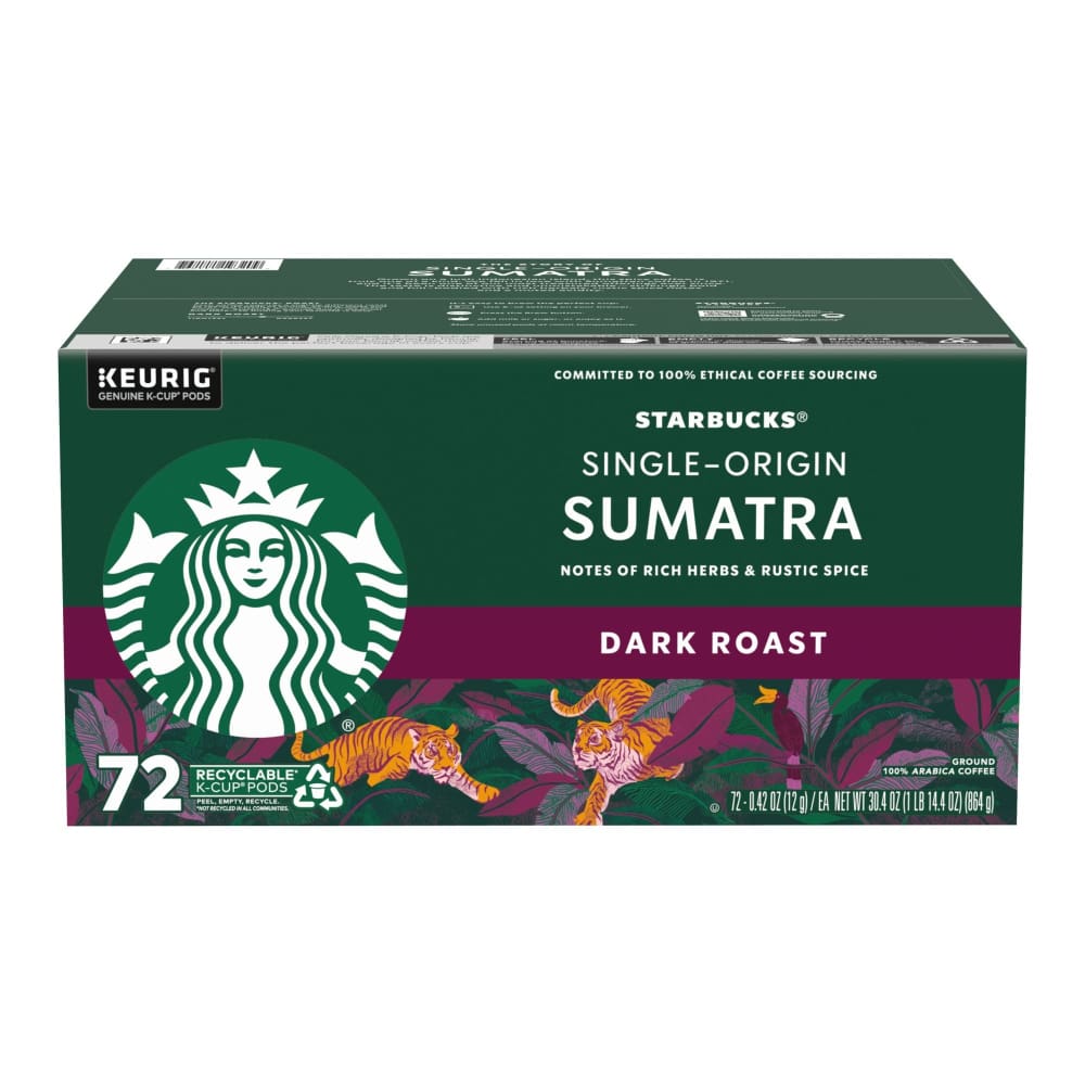 Starbucks Sumatra Dark Roast K-Cup Pods 72 ct. - Home/Grocery Household & Pet/Coffee Tea & Creamer/Coffee/ - Starbucks