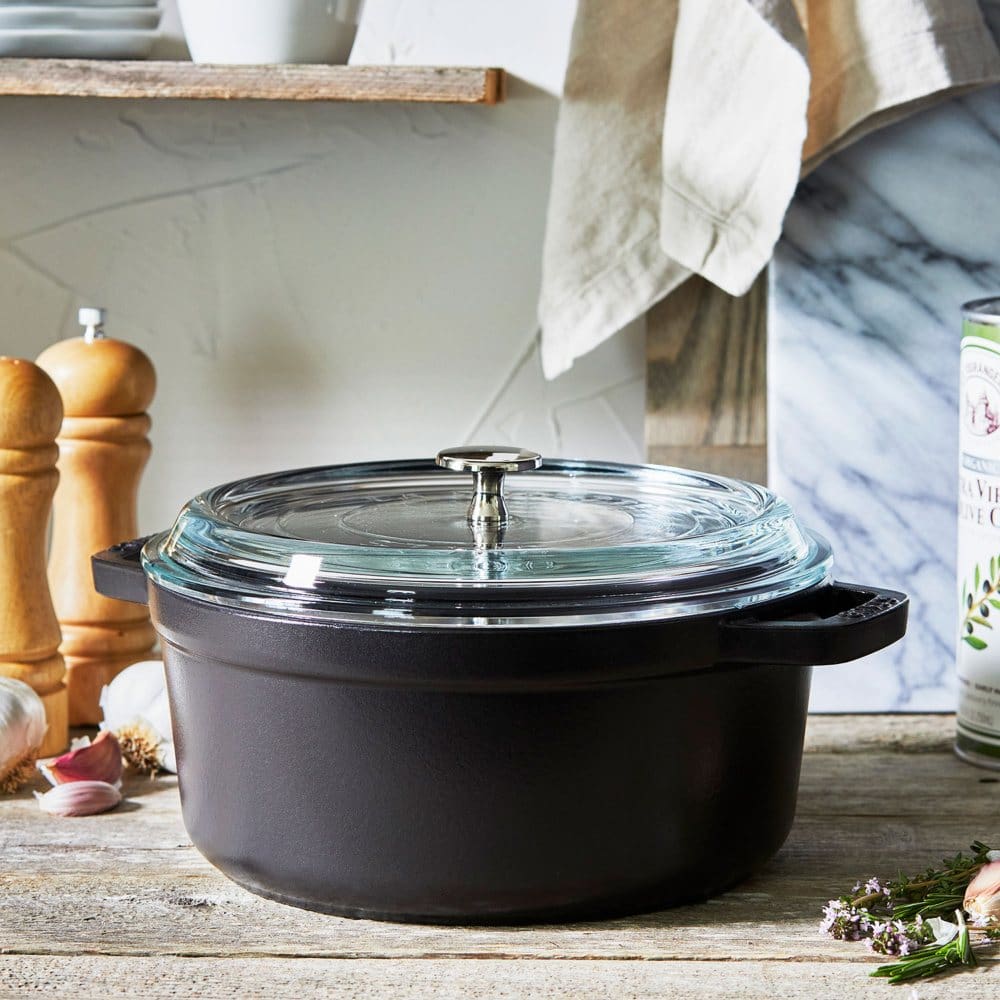 Staub Cast Iron 4-Quart Round Cocotte With Glass Lid - Dutch Ovens - ShelHealth