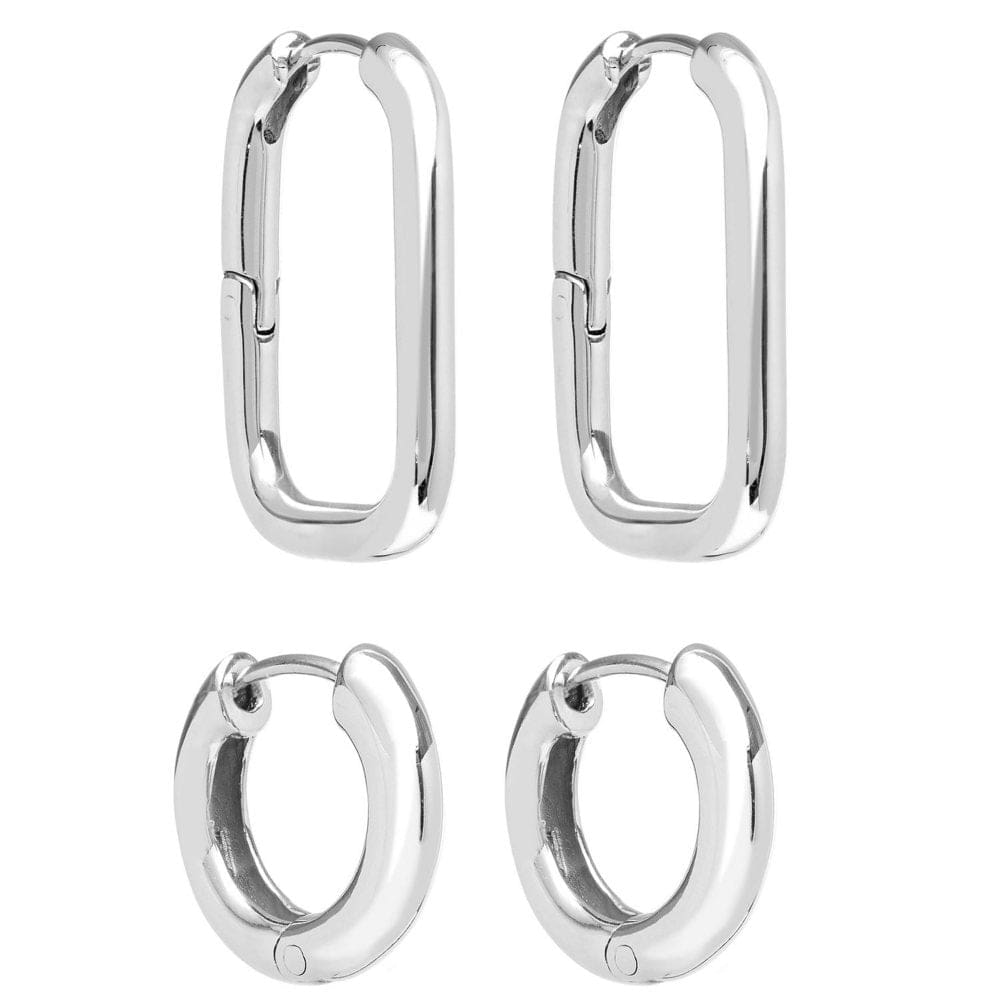 Sterling Silver Polished Huggie And Paperclip Earring Set - Silver Earrings - Sterling