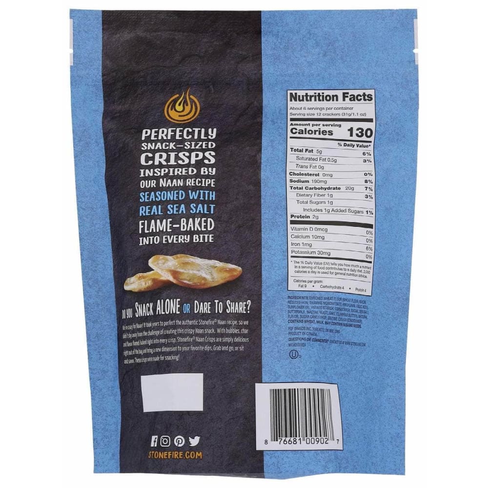 STONEFIRE Grocery > Snacks > Crackers STONEFIRE: Sea Salt Naan Crisps, 6 oz