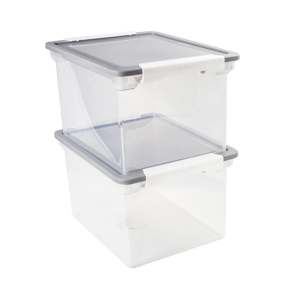 Storex File Tote Set of 2 Clear/Gray - Portable Storage Boxes & Drawers - ShelHealth