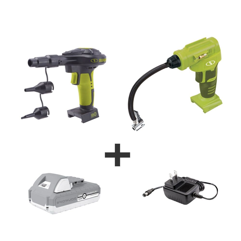 Sun Joe 24V Cordless High Volume Inflator & Portable Air Compressor Kit W/ 2.0-Ah Battery + Charger - Tire Inflators - Sun