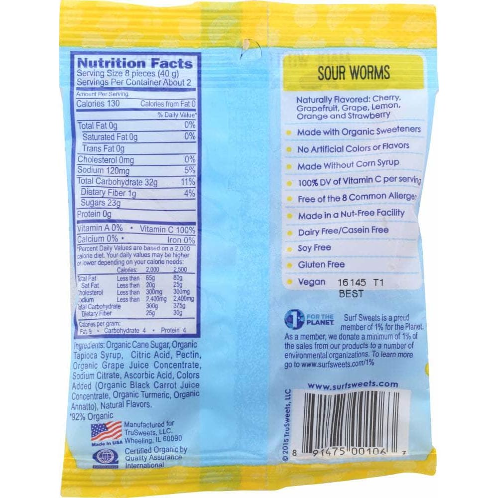 Surf Sweets Surf Sweets Organic Sour Worms, 2.75 oz
