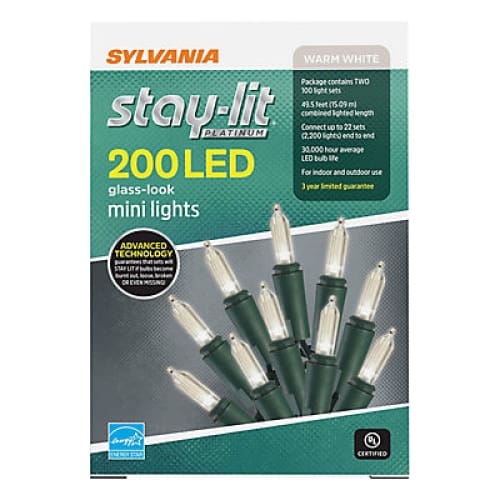 Sylvania Staylit Warm White Glass-Look LED Lights 200 ct. - Home/Seasonal/Holiday/Holiday Decor/Christmas Lights/ - Sylvania