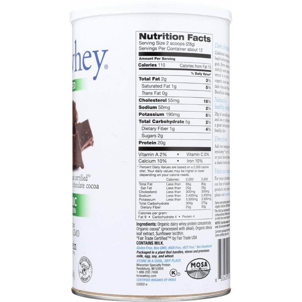 Teras Tera's Whey Grass Fed Organic Whey Protein Fair Trade Dark Chocolate, 12 oz