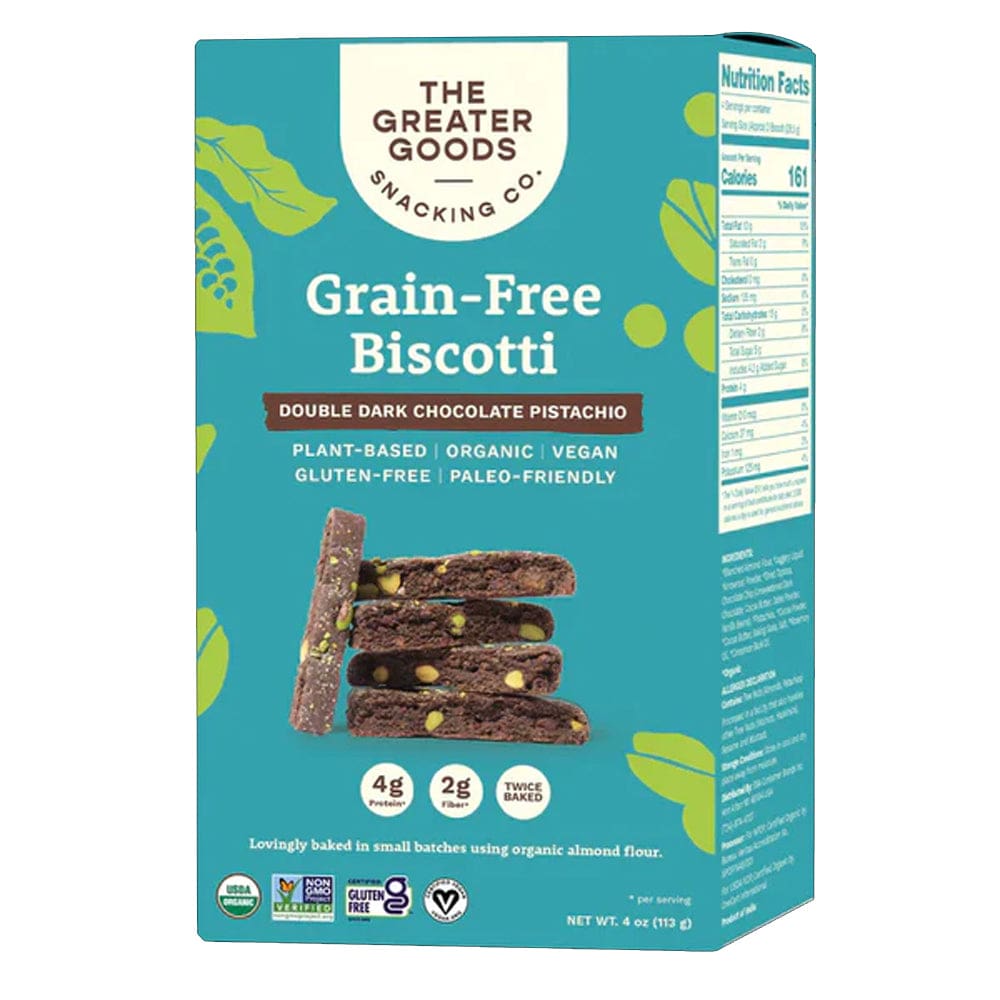 THE GREATER GOODS SNACKIN: Biscotti Dark Chocolate Pistachio 4 OZ (Pack of 4) - THE GREATER GOODS SNACKIN