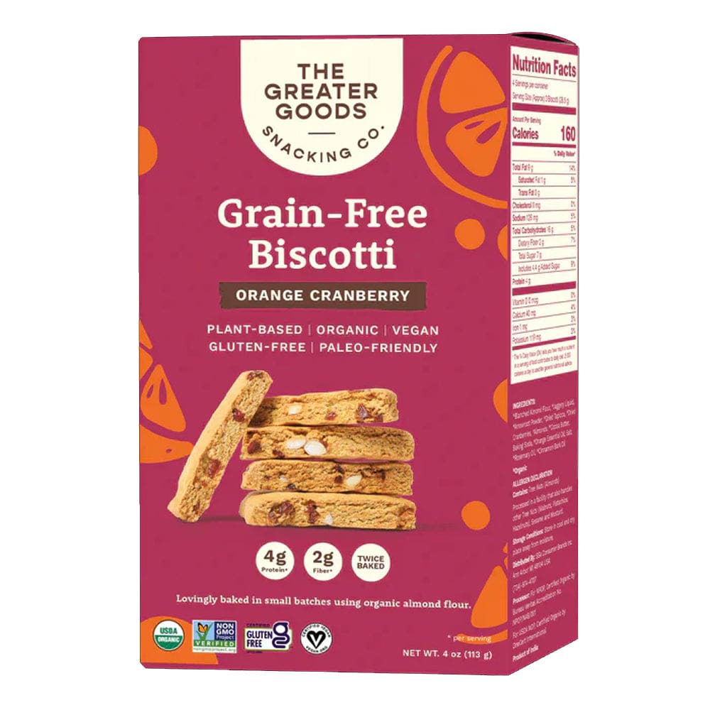 THE GREATER GOODS SNACKIN: Biscotti Orange Cranberry Grain Free 4 OZ (Pack of 4) - THE GREATER GOODS SNACKIN