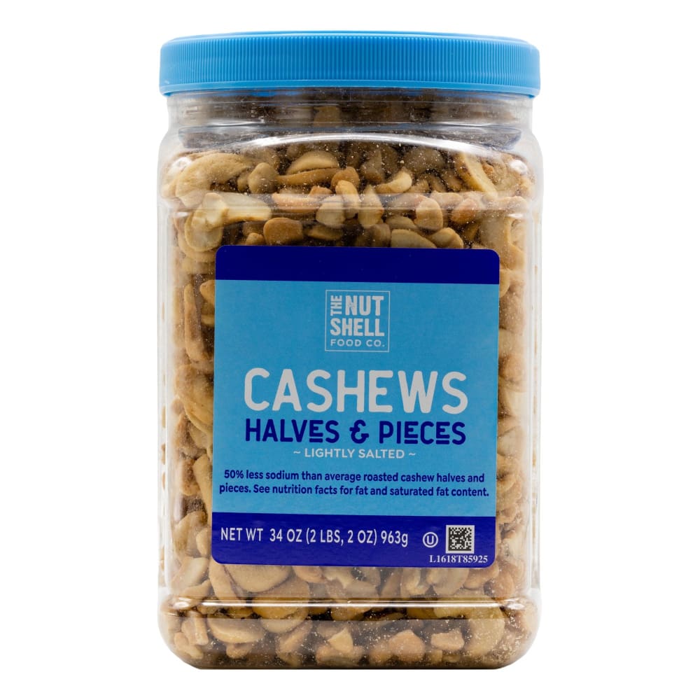 The Nutshell Food Co. Roasted Lightly Salted Halves & Pieces Cashews 34 oz. - Home/Grocery Household & Pet/Buy More Save More/Save On Chips/
