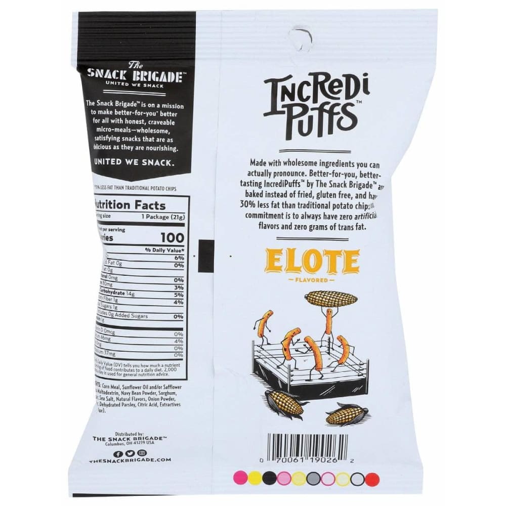THE SNACK BRIGADE Grocery > Snacks > Chips > Puffed Snacks THE SNACK BRIGADE: Incredipuffs Elote, 0.74 oz