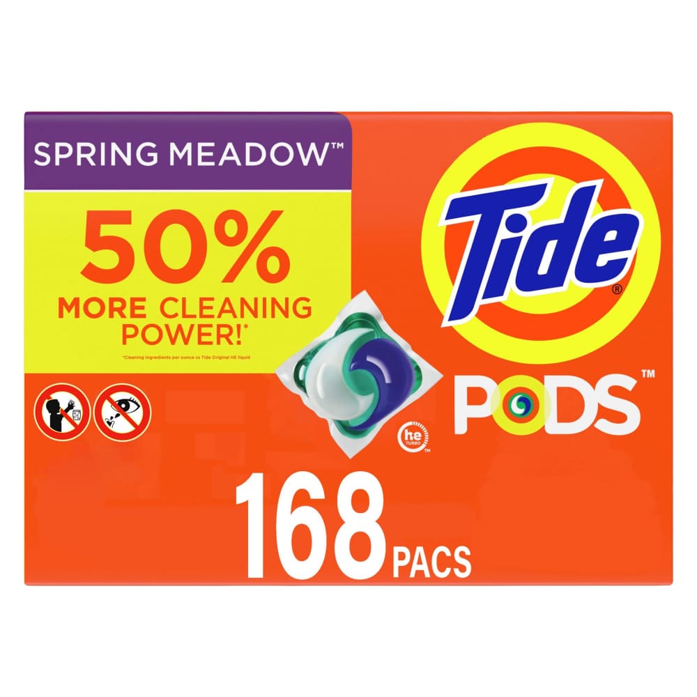 Tide PODS Liquid Laundry Detergent Soap Pacs, Spring Meadow Scent, 168