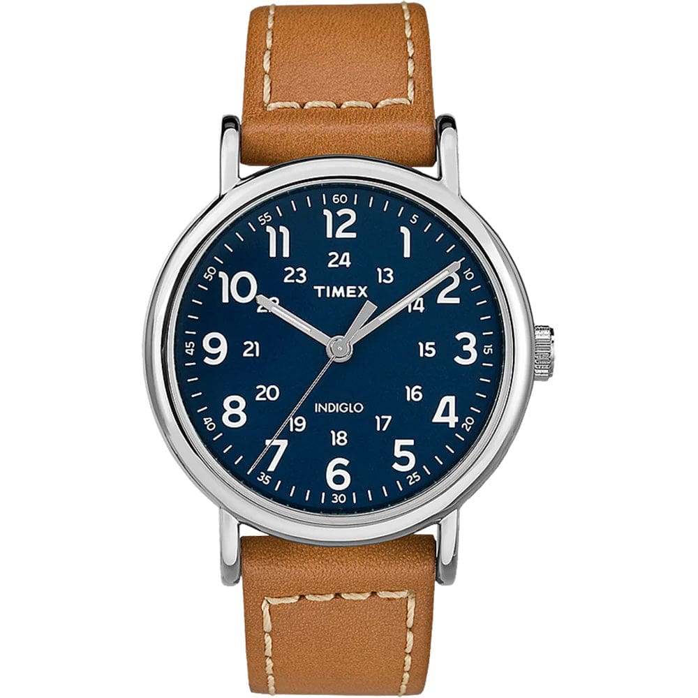 Timex Weekender 40mm Men’s Watch - Tan Leather Strap w/ Blue Dial - Outdoor | Fitness / Athletic Training - Timex