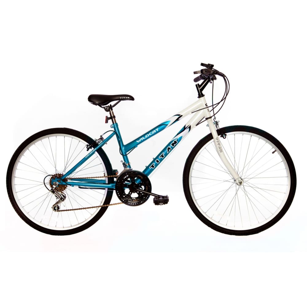 Titan Wildcat Hardtail Women’s 26 18-Speed Mountain Bicycle - White/Teal - Titan