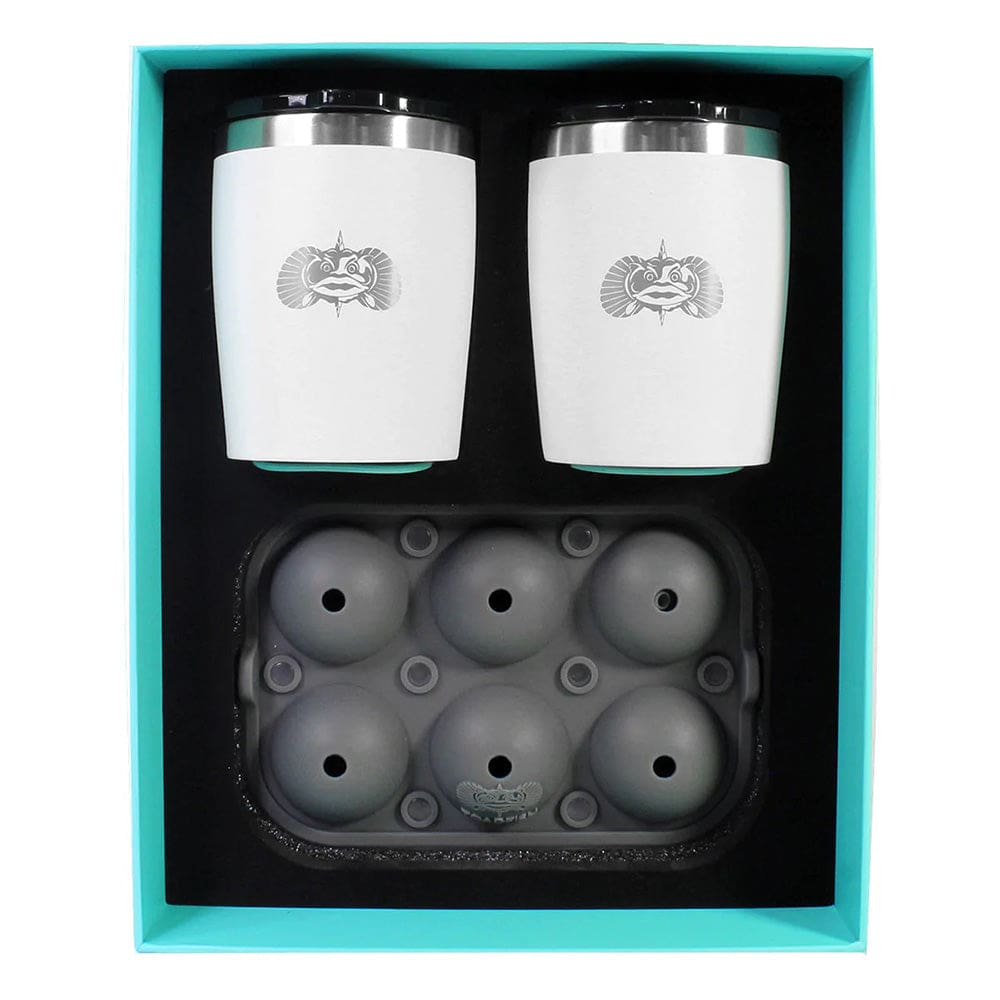 Toadfish Non-Tipping 10oz White Rocks Tumblers w/ Ice Ball Tray - 2 Tumblers - Boat Outfitting | Deck / Galley - Toadfish