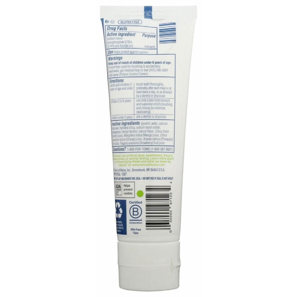 TOMS OF MAINE Beauty & Body Care > Oral Care > Toothpastes & Toothpowders TOMS OF MAINE Silly Strawberry Children Flouride Toothpaste, 5.1 oz