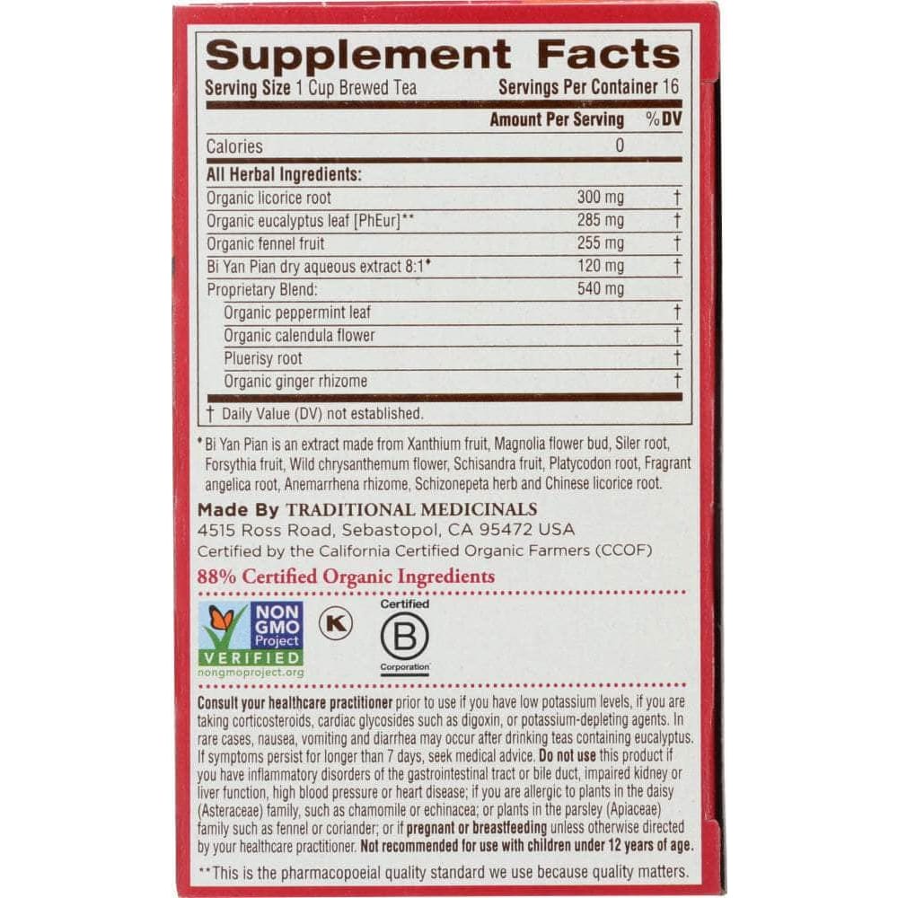 Traditional Medicinals Traditional Medicinals Breathe Easy Caffeine Free Herbal Tea 16 Tea Bags, 0.85 oz