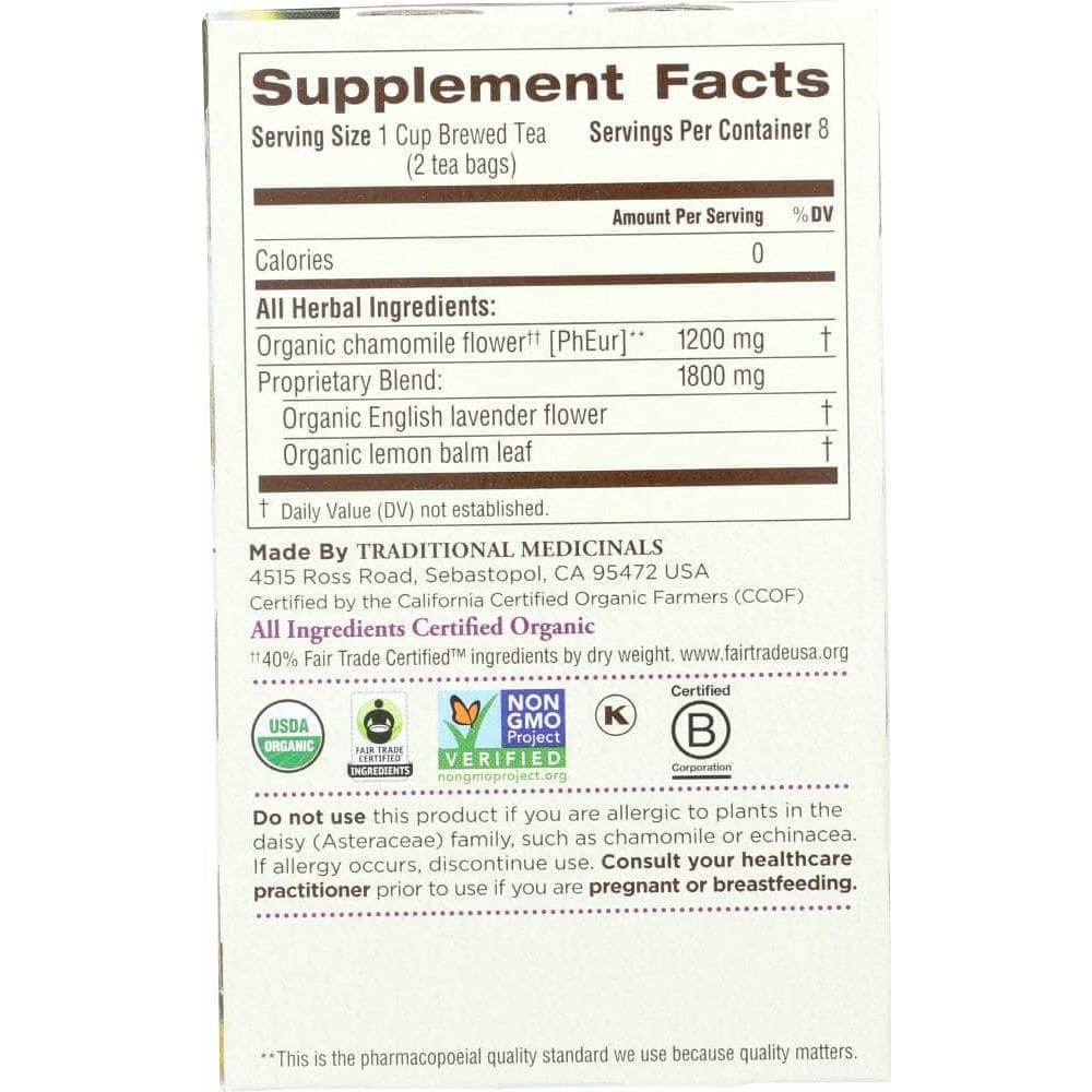 Traditional Medicinals Traditional Medicinals Organic Chamomile with Lavender Herbal Tea 16 Tea Bags, 0.85 oz