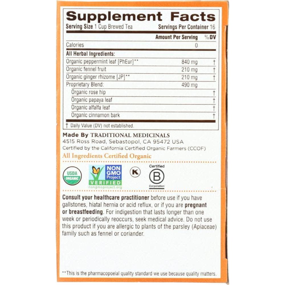 Traditional Medicinals Traditional Medicinals Organic Eater's Digest Peppermint Tea 16 Tea Bags, 0.99 oz