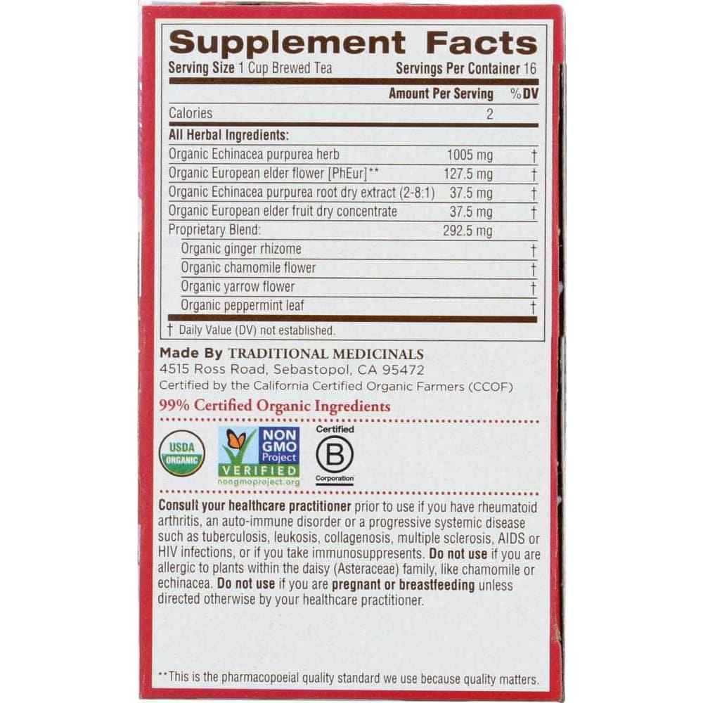Traditional Medicinals Traditional Medicinals Organic Echinacea Plus Elderberry Herbal Tea 16 tea bags, 0.85 oz