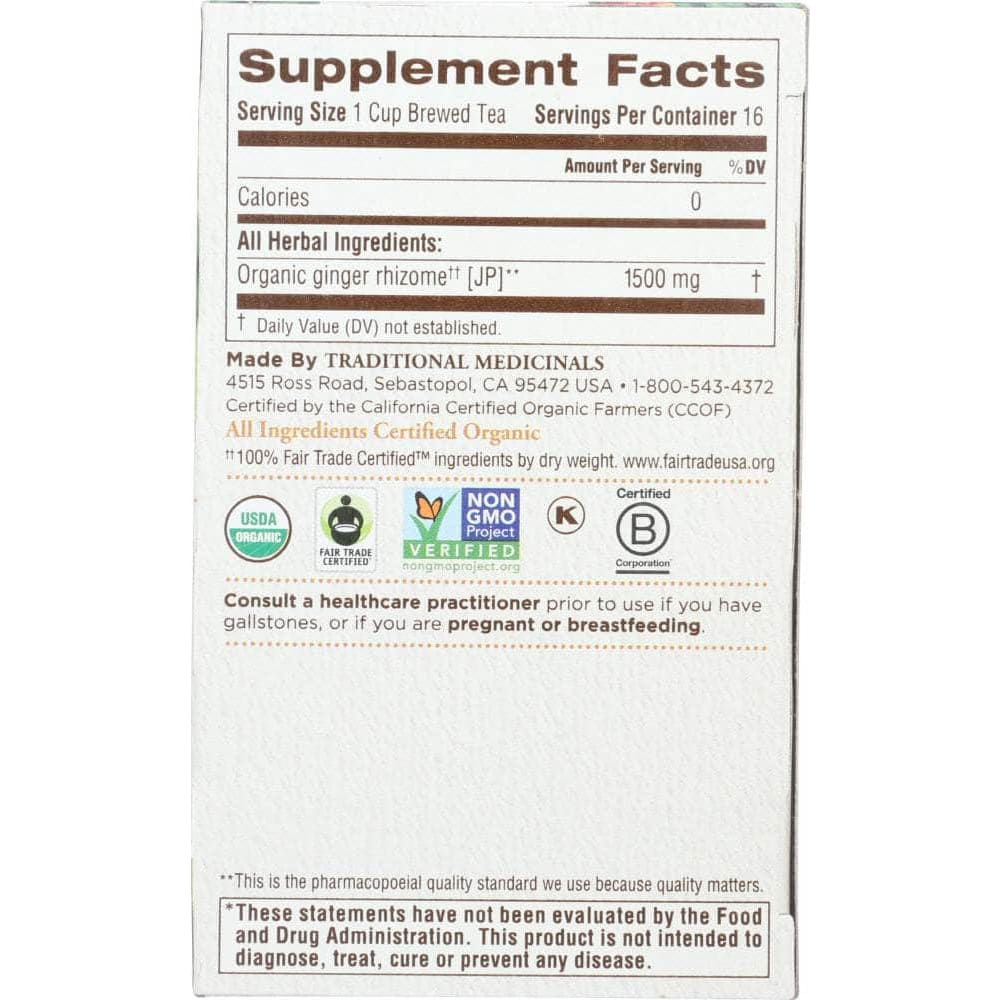 Traditional Medicinals Traditional Medicinals Organic Ginger Herbal Tea 16 Tea Bags, 0.85 oz