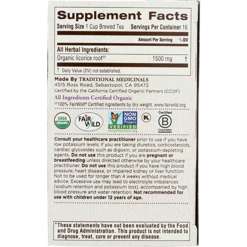Traditional Medicinals Traditional Medicinals Organic Licorice Root Herbal Tea 16 tea bags, 0.85 oz
