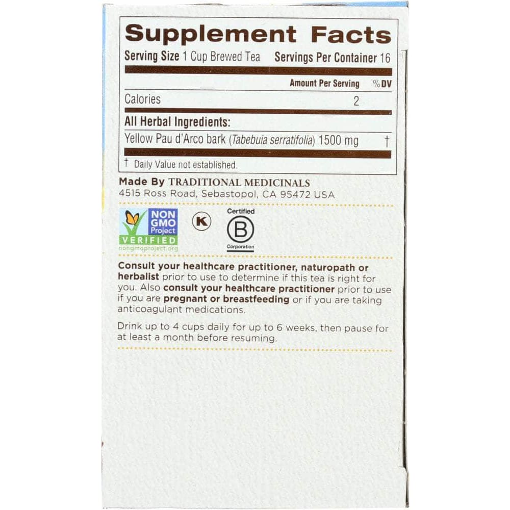 Traditional Medicinals Traditional Medicinals Pau d'Arco Caffeine Free Herbal Tea 16 Tea Bags, 0.85 Oz